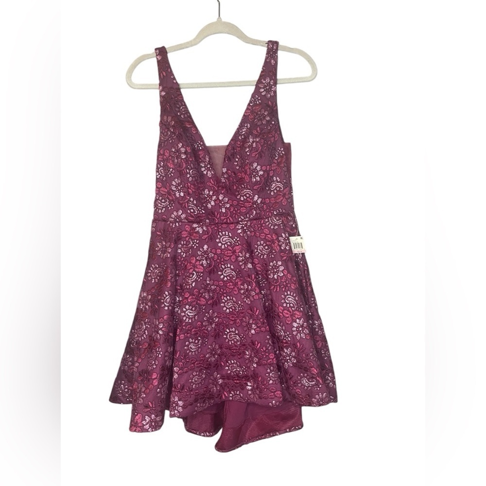 B. Darlin Magenta Floral Sequin Fit & Flare Dress Juniors 13/14 Prom Homecoming
